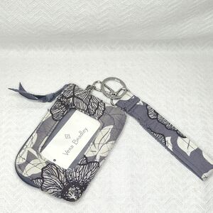 Vera Bradley Gray Floral ID Holder with Keychain